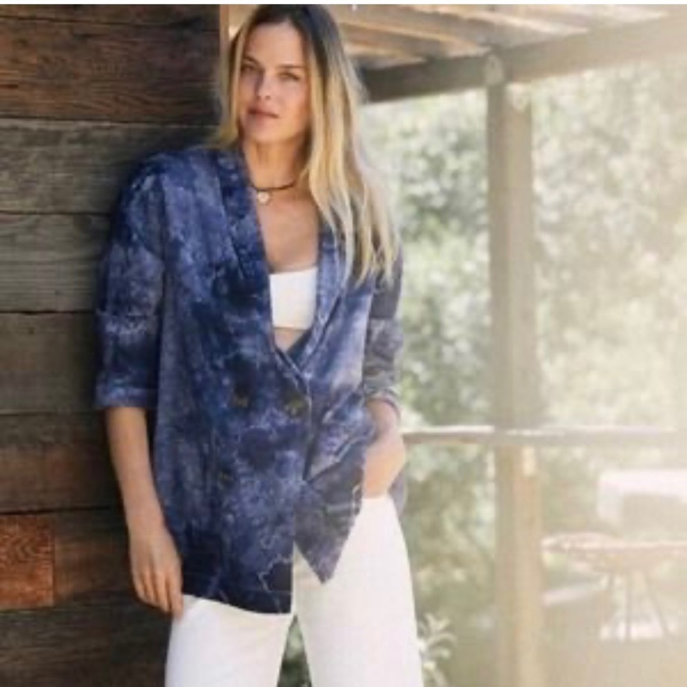 Anthropologie Amadi Womens
Jacket Blazer Tie Dye Double
Breasted OVERSIZED XS
